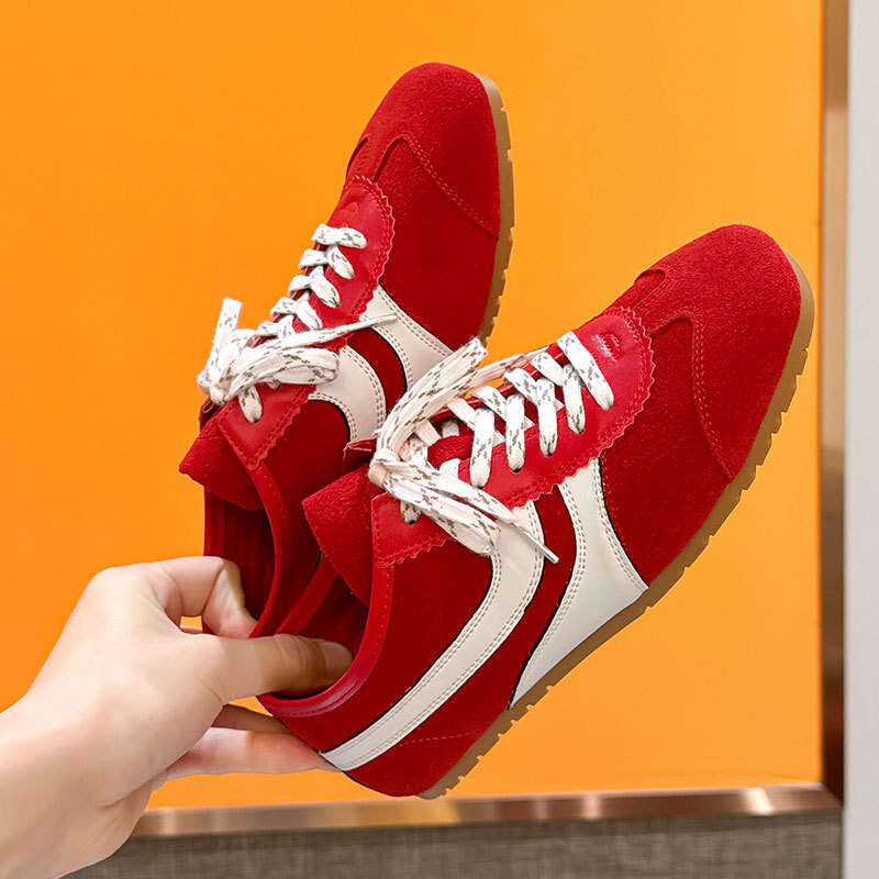 Cowhide Brown Forrest Gump Training for Women Genuine Leather Versatile Lace-up Sneakers Flat Sports Running Casual Shoes