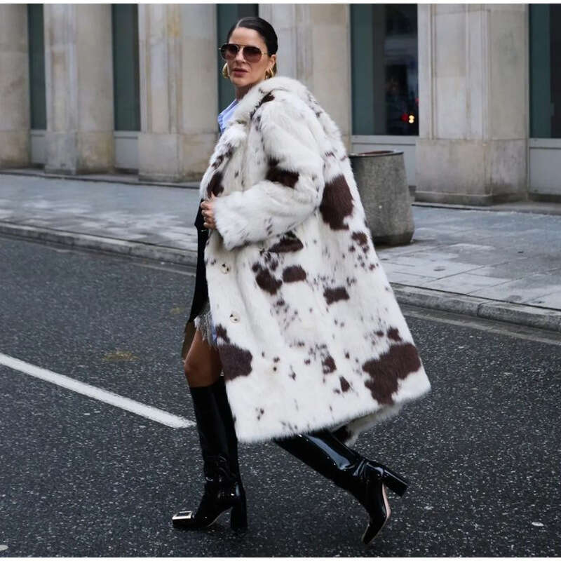 Long Faux Autumn Winter Fashion Eco-Friendly Fur Elegant Simple Coat