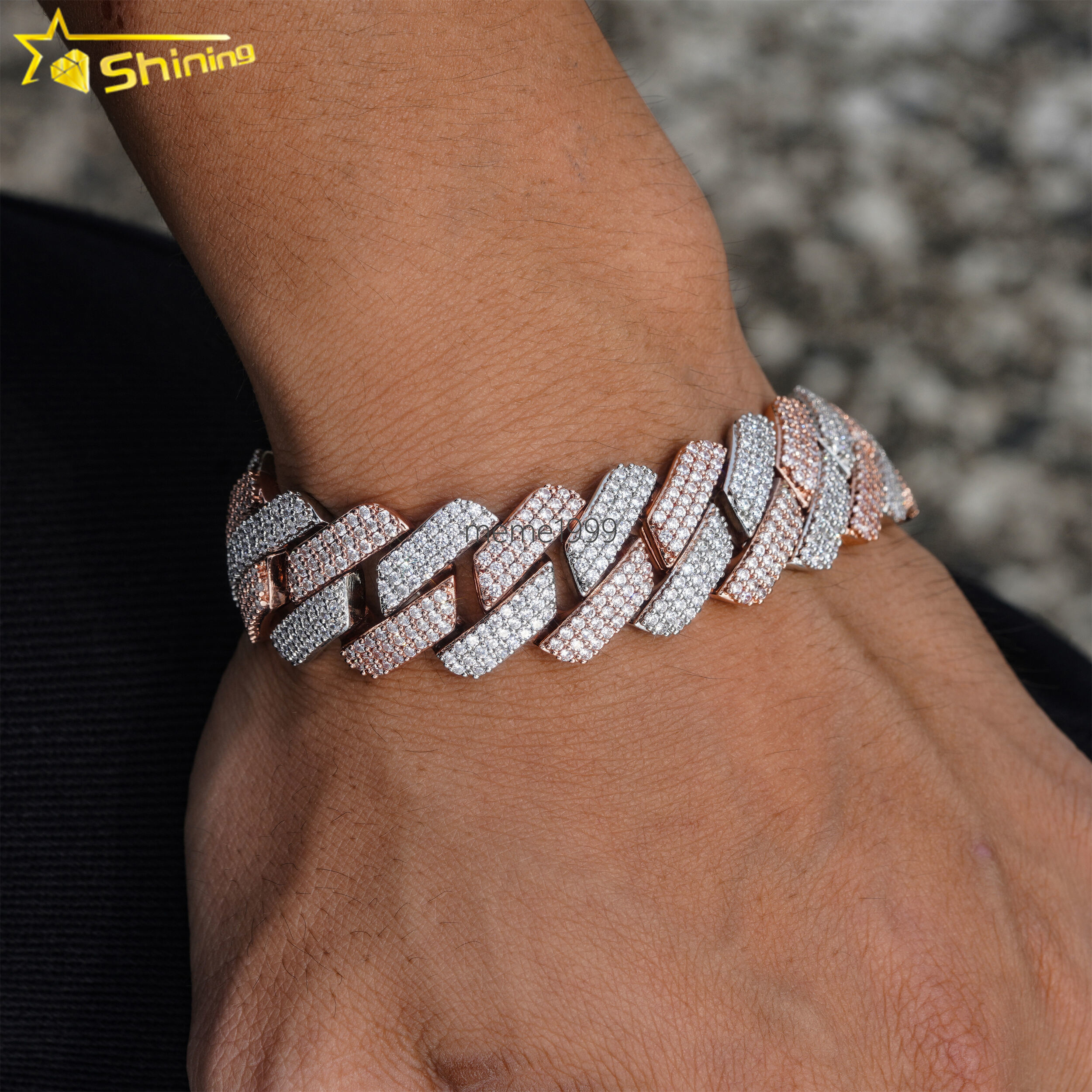 Luxury Big Size 19MM Width Iced Out Hip Hop Cuban Chain Bracelets Custom moissanite Diamond Cuban Link Chain for Men