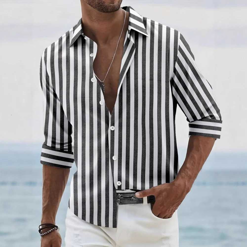 New fashion mens shirt long sleeve striped print top mens social mens wear Hawaiian elegant classic fashion Y250819