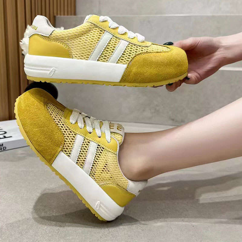 2025 Summer New Women's Casual Sports Flat Mesh German Training Shoes Two Stripes Cute Ugly Big Head Genuine Leather Versatile