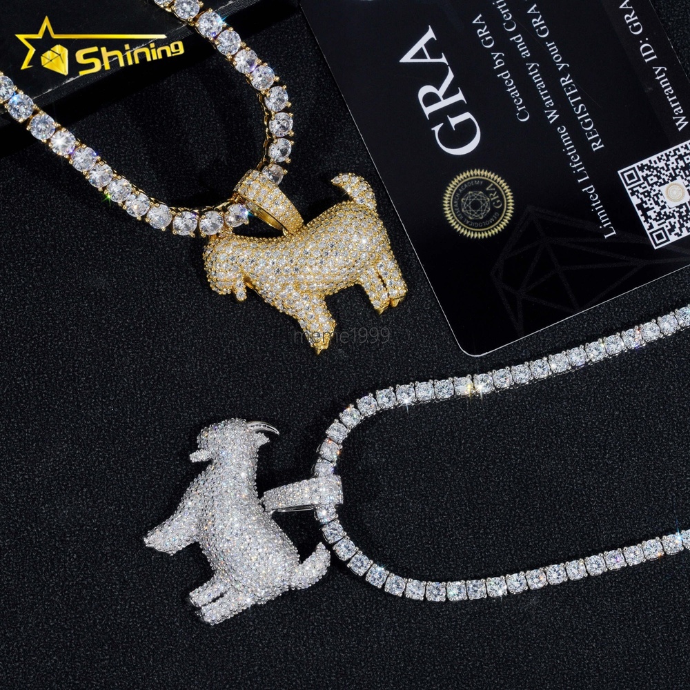 Pass Diamond Tester Hip Hop Jewelry 925 Silver Gold Plated Diamond Goat Iced Out Pendant Custom Moissanite Pendant