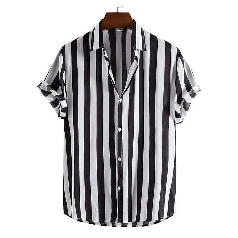 Striped Simple mens Shirt Casual Loose Lapel Cardigan Top Large Size mens short-sleeved Shirt Comfortable And Simple Y250819