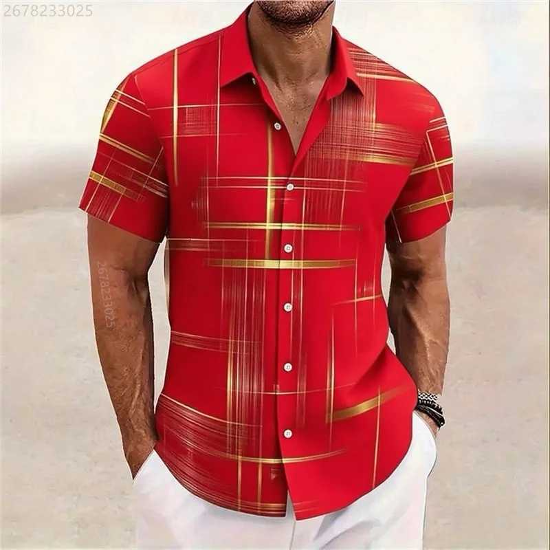 15 Colors Geometric Striped Shirt Mens Button Shirt Hawaiian Short Sleeve Casual Outdoor Vacation Street Fashion Lapel Shirt Y250819