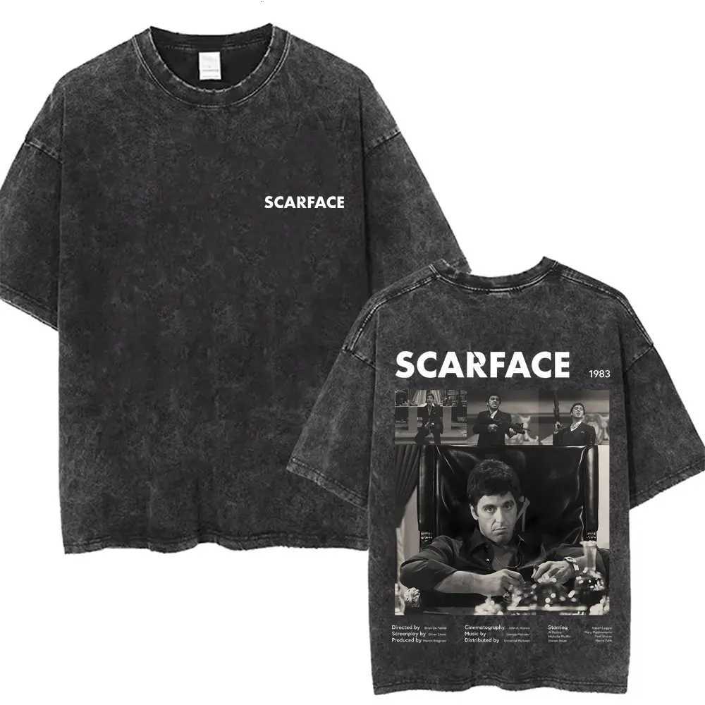 90s Classic Gangsters Movie Scarface Double Sided Print T-shirts Tony Montana Al Pacino Vintage Washed Tshirt Men Rock T Shirts Y250819