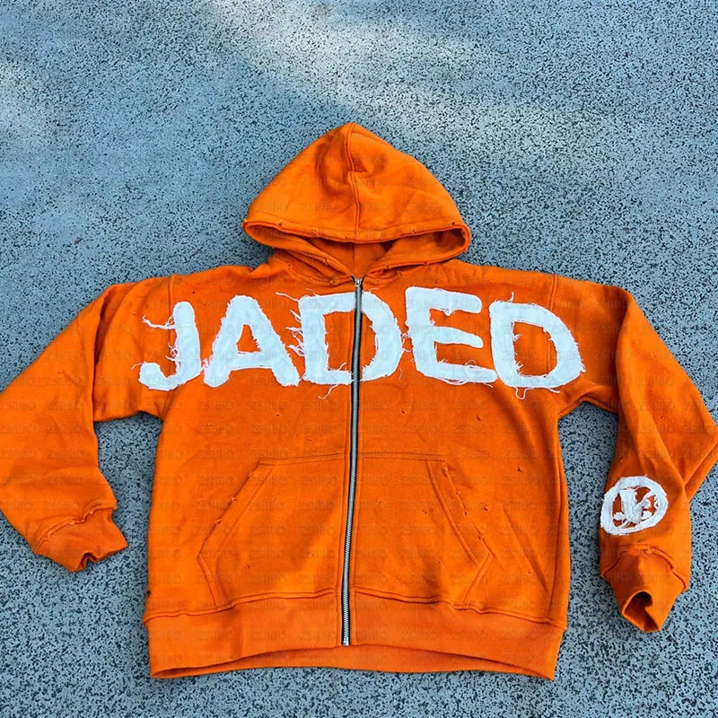 Y2k American High Street Trend Jacket Men Letter Embroidered Zipper Hoodie Harajuku Fashion Retro Oversized Sweatshirt Women 250818