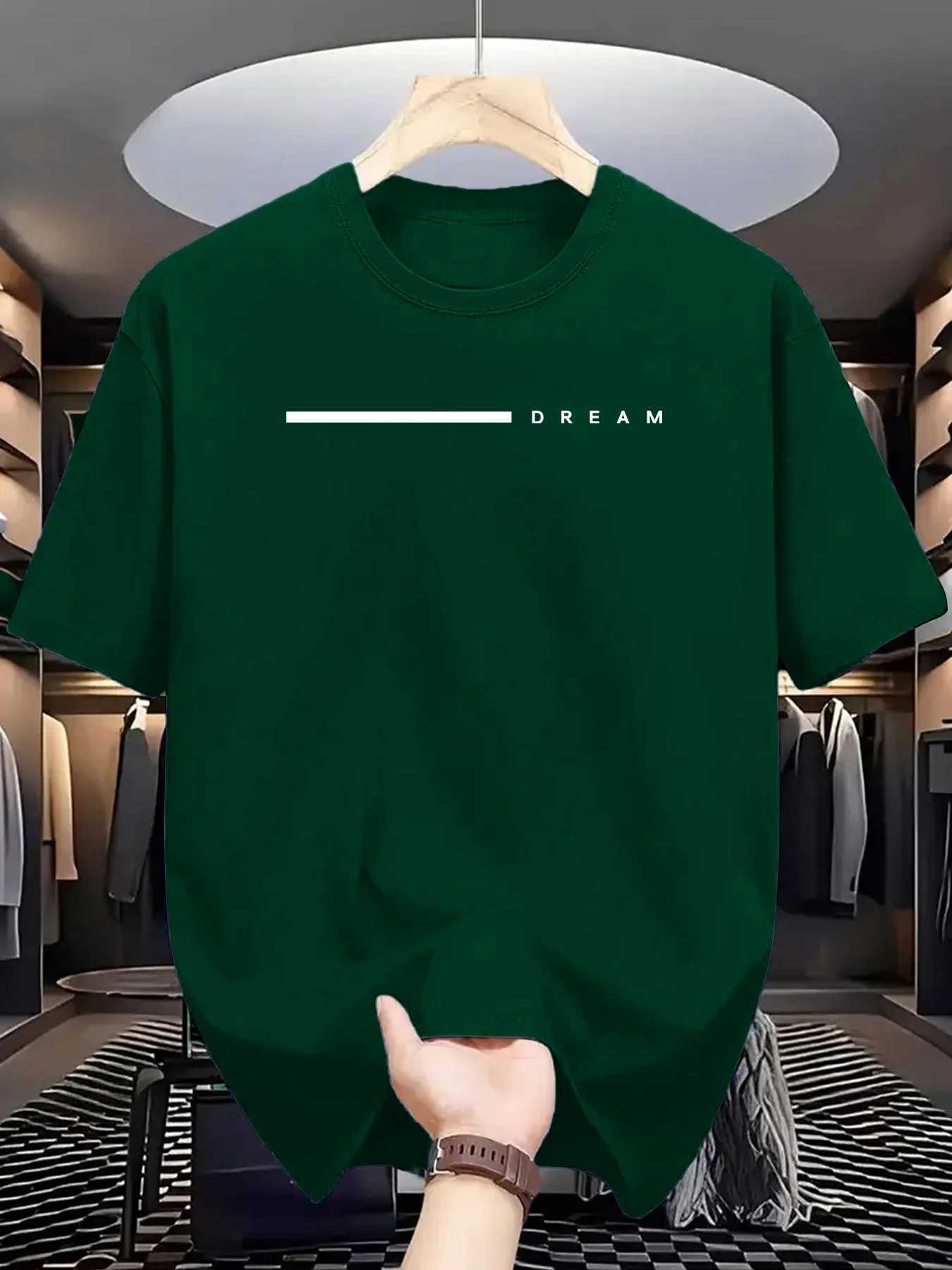 Mens summer 100 cotton fashionable casual loose plus size dream letter printed sports round neck short sleeved T-shirt top Y250819