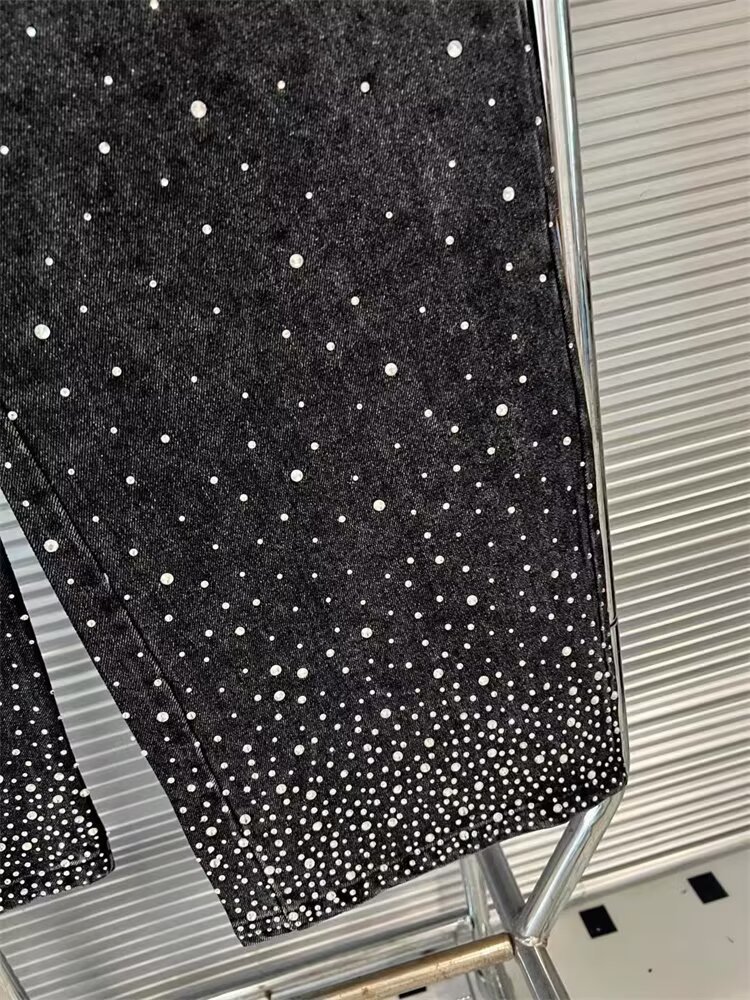 Men's Jeans Heavy Industry Starry Sky Rhinestone Washed Ribbon Streetwear Loose Washed Vibe Straight-leg Pants Trendy For Both Men And Women