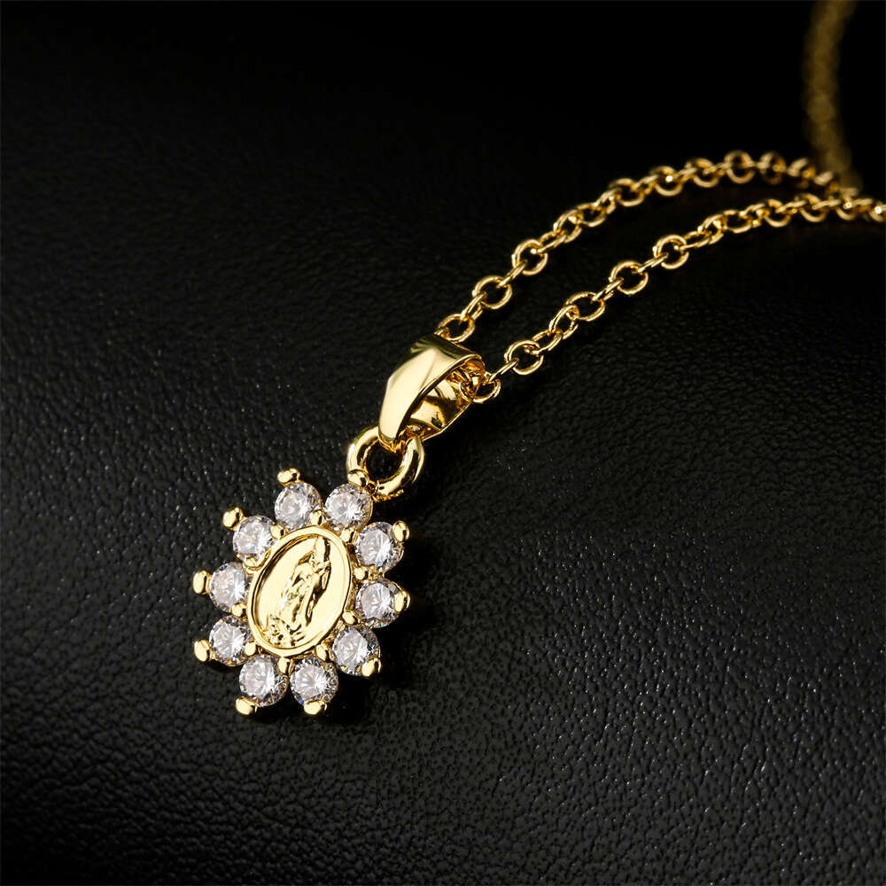 Designer Religious Jewelry Exquisite Small Copper Micro Inlaid Zircon Virgin Mary Pendant Necklace