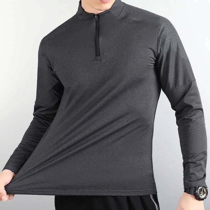 High Quality Men Casual Long Sleeves With Half Zip Quick Dry Breathable Running Shirt Bodybuilding Sport Tee Workout Apparel