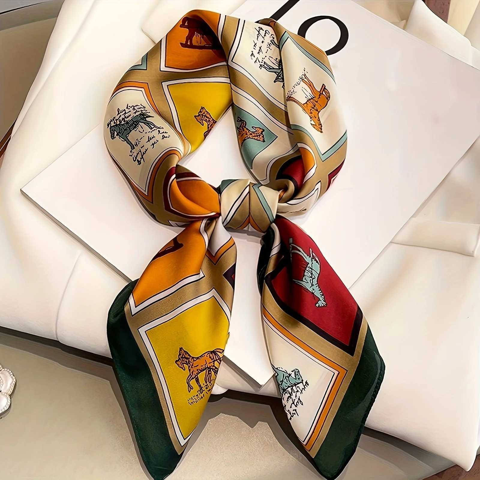 27.55 Grid Horse Print Square Scarf Simulated Silk Neck Scarf Stylish Sunscreen Headscarf For Women XJ250820