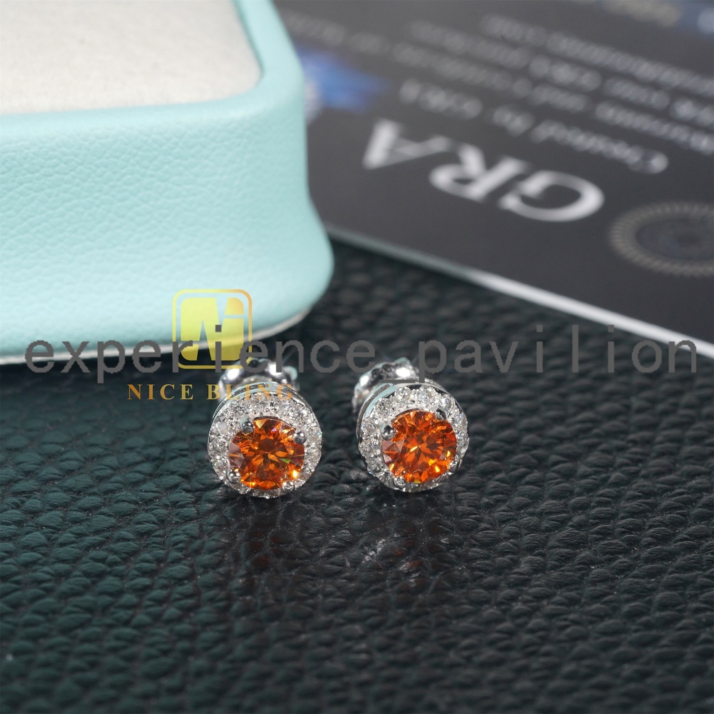 Hot Selling Hip Hop Earrings 5mm Main Moissanite Diamond Ear Studs Blue Green Red pink Lab Diamond Silver Earrings for Men Women