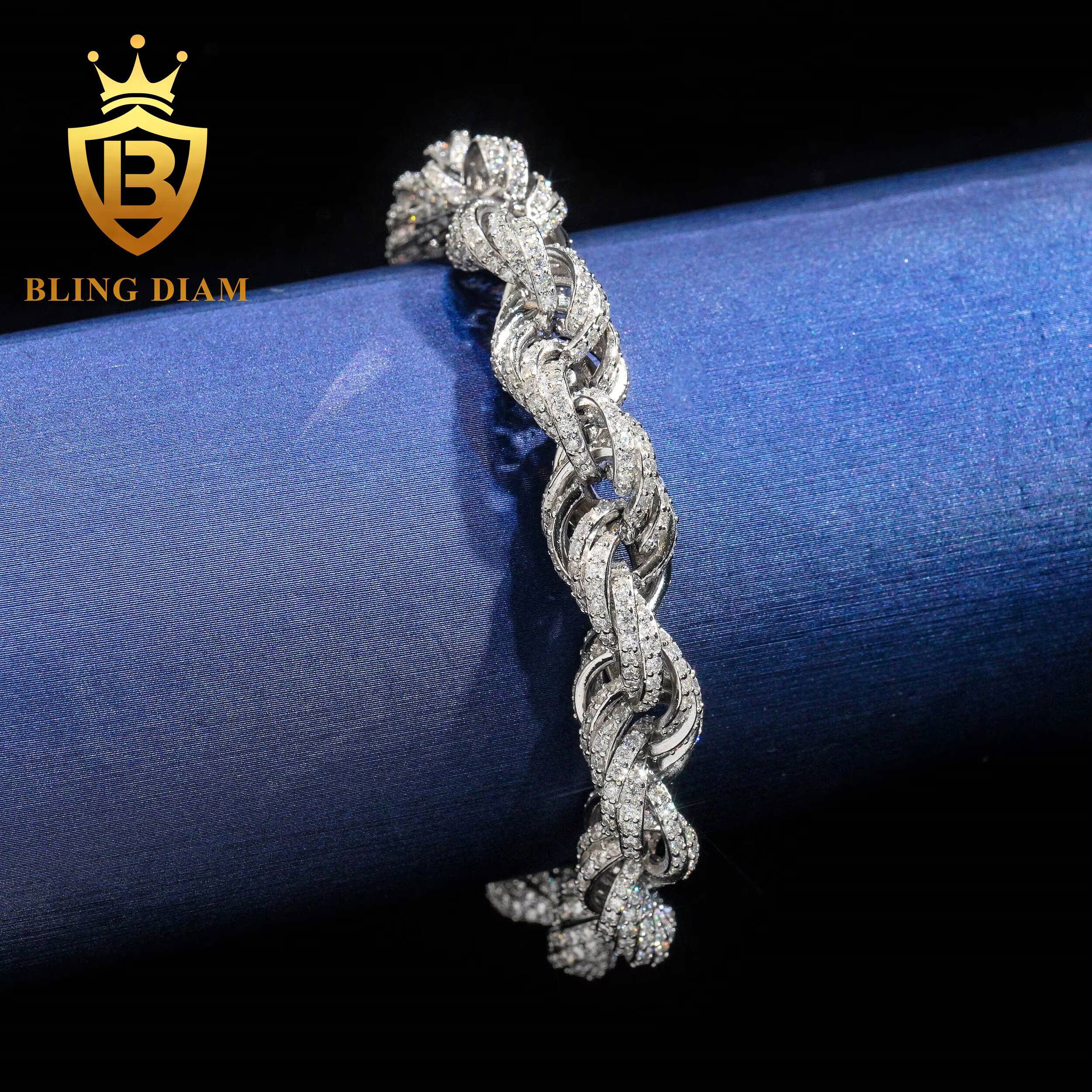 10mm Moissanite Cuban Link Chain Rope with Diamond Design Hip Hop Jewelry Moissanite Cuban Link Moissanite Ice Out Cuban Chain