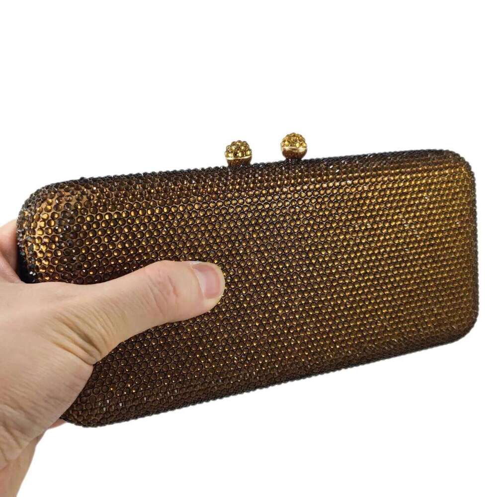 Boutique De FGG Women Brown Crystal Evening Bag Formal Party Dinner Rhinestone Handbags and Purses Bridal Dia Clutch Purse