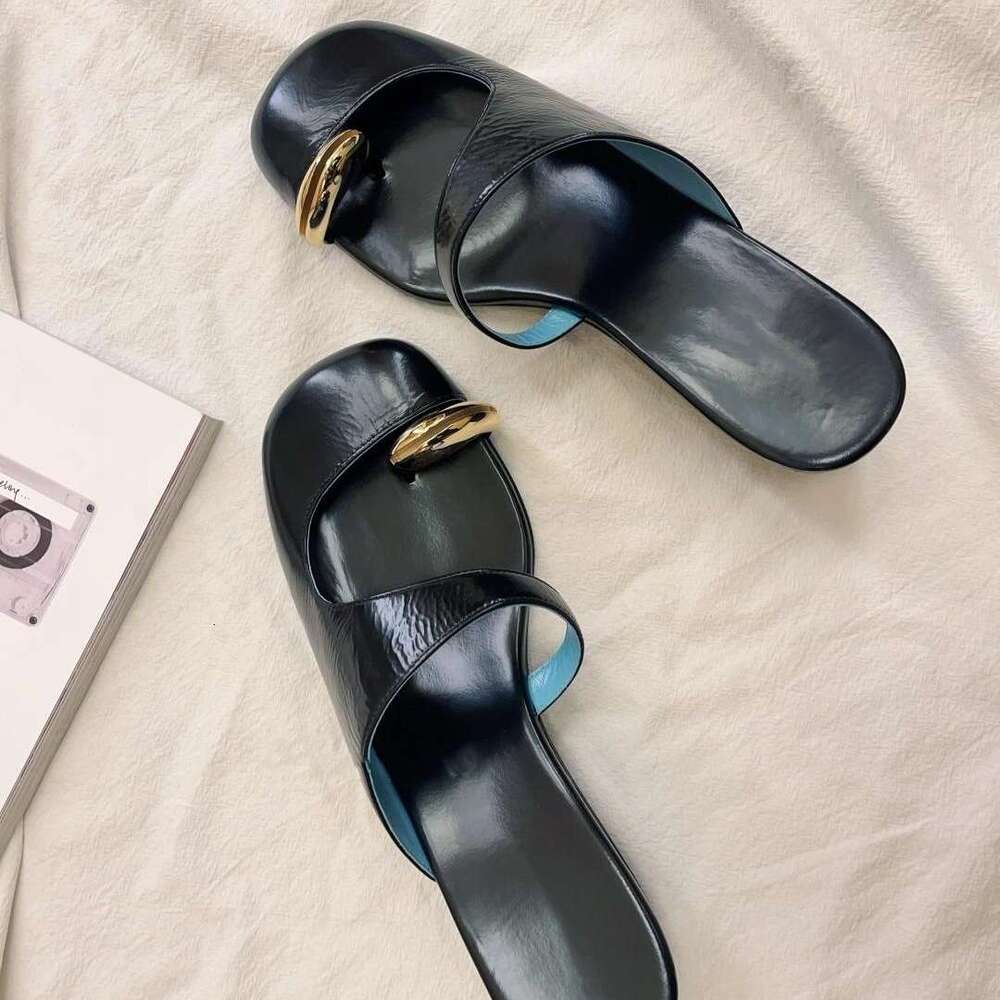 Sheepskin Version ~ Metal Toe Wedge Mules Half Slippers Outdoor Design French Hollow High Heels for Women