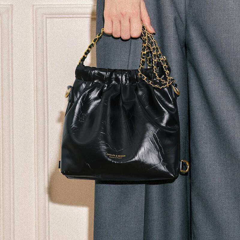 Cnoles Small Crossbody For Women PU Leather Shoulder With Gold-Tone Chain Strap Office Bucket Bag