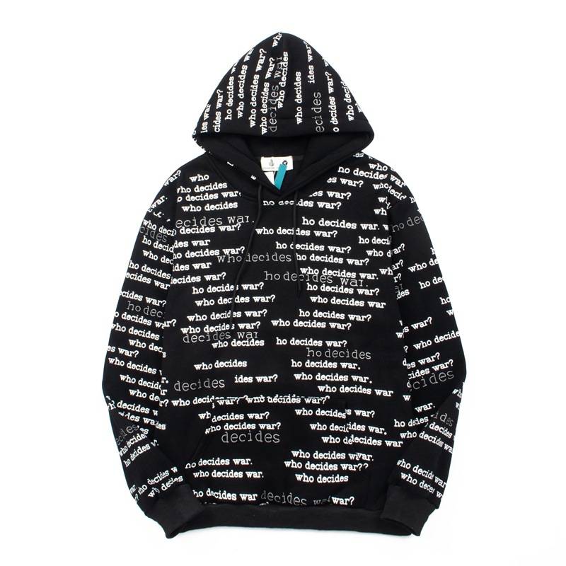 Men's Hoodie Trend Design WDW High Street Personality Letter Black And White Full Print Instagram Hip-hop Retro Hoodie For Both Men And Women