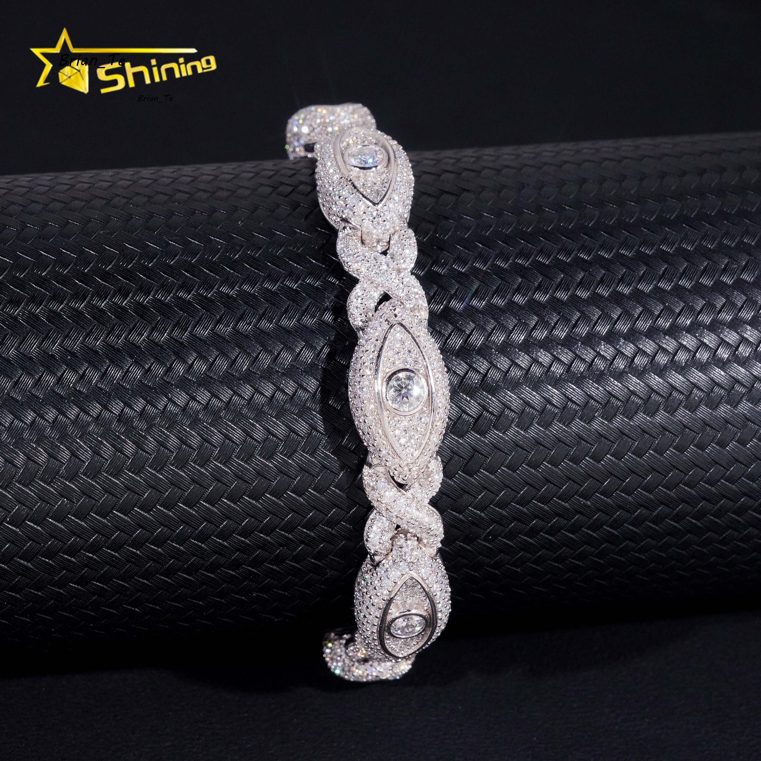 Hot Selling 925 Sterling Silver Hip Hop Iced Out Infinity Eye Moissante Cuban Link Bracelet