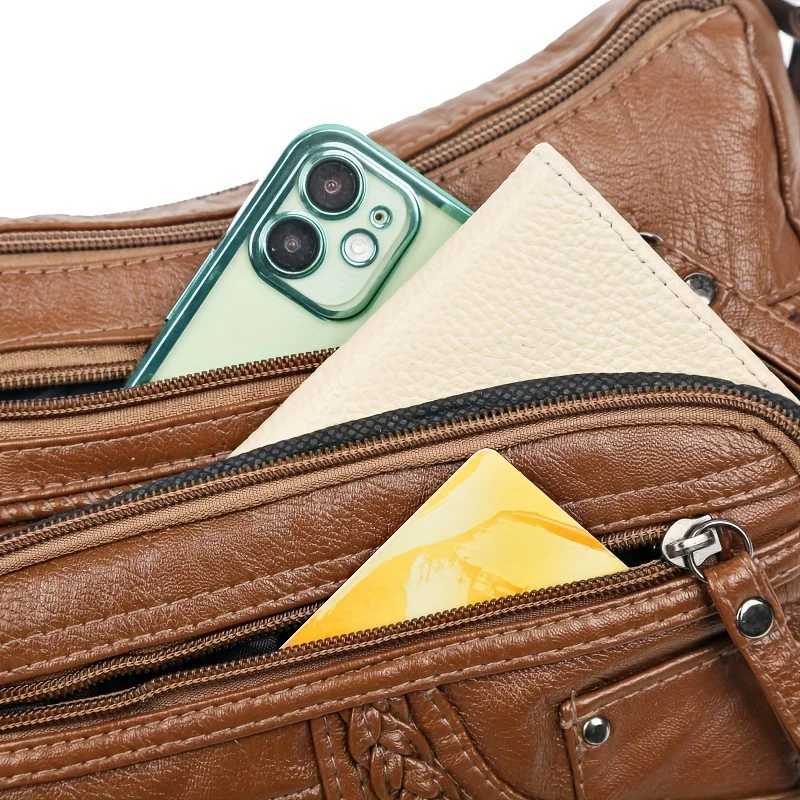 Vintage PU Leather Purses for Women Multi-Pocket Handbag Crossbody Shoulder Bags High Quality Design Ladies 2022 Y250819