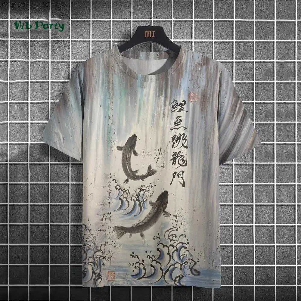 Fashionable mens T-shirt with ink painting print short sleeved T-shirt oversized casual top summer mens daily outdoor clothing Y250819
