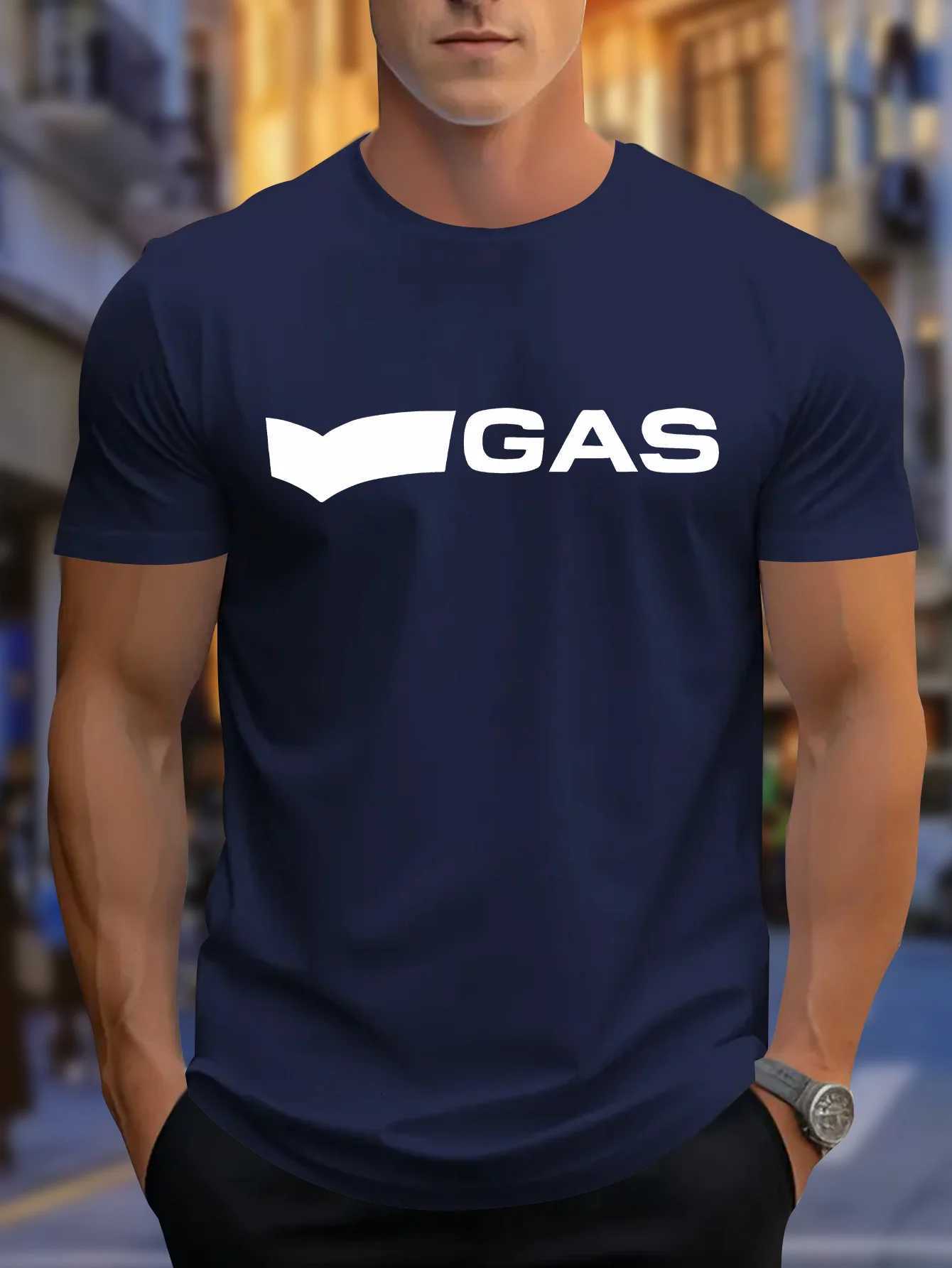 Mens summer 100% pure cotton fashionable casual sports loose GAS letter pattern printed round neck short sleeved T-shirt top Y250819