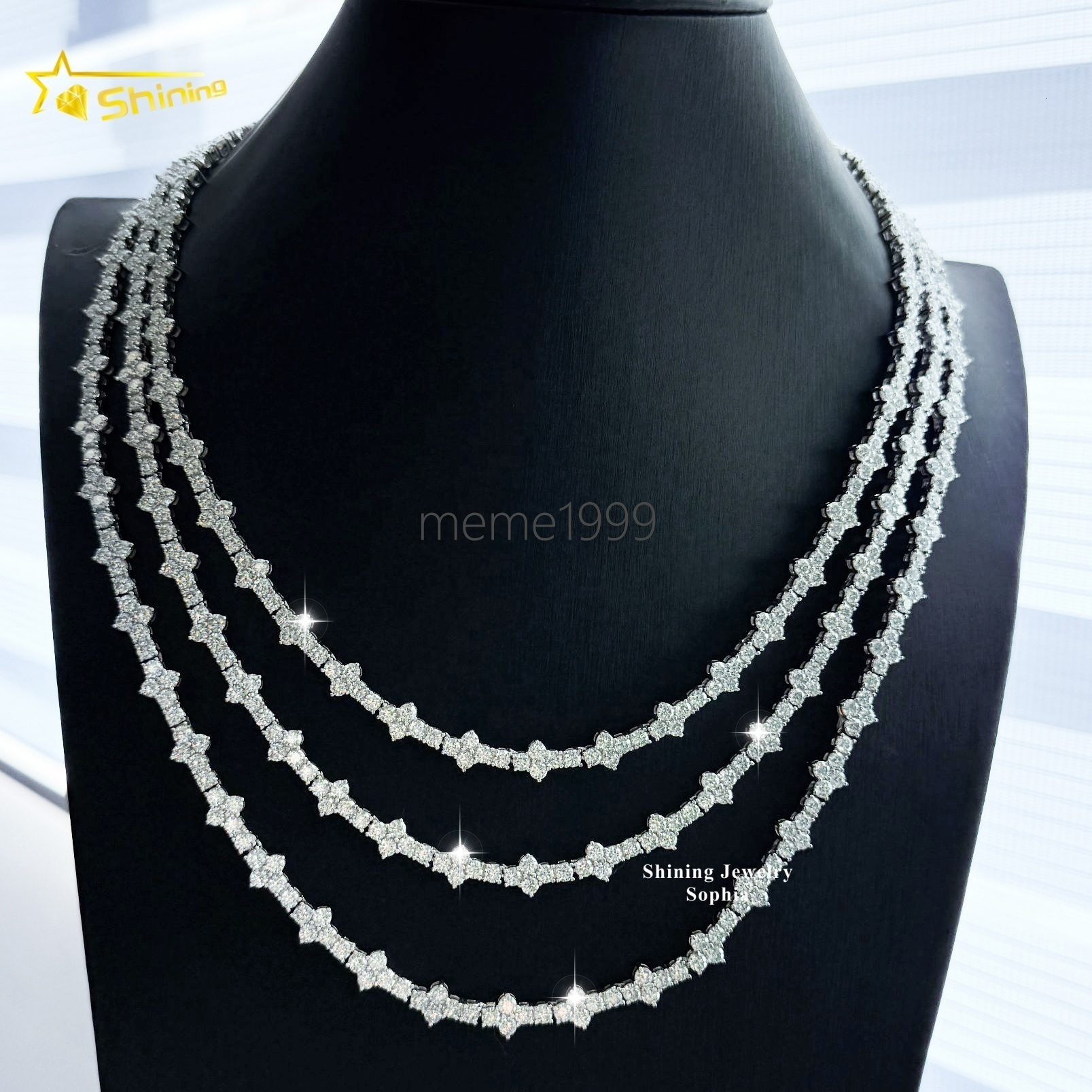 Hot Selling Hip Hop Moissanite Chokers Necklace S925 Silver Gold Plated 3mm VVS Moissanite Cross Tennis Chain