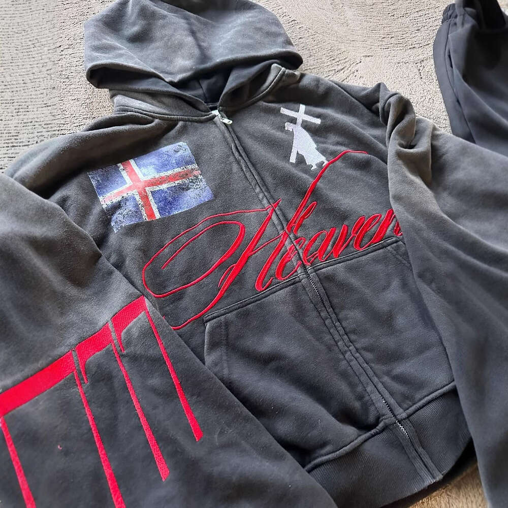 Personalized Printed Zipper Sweatshirt Unisex Pullover Hoodie Sweatpants Set Ins Street Fashion Y2K