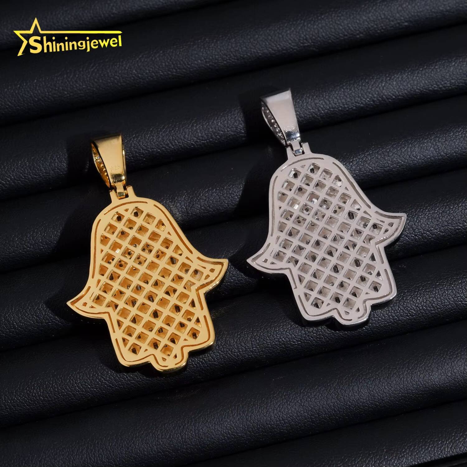 Iced Out Fine Jewelry 925 Sterling Silver VVS Baguette Moissanite Hamsa Pendant Custom Moissanite Pendant GRA Certificated