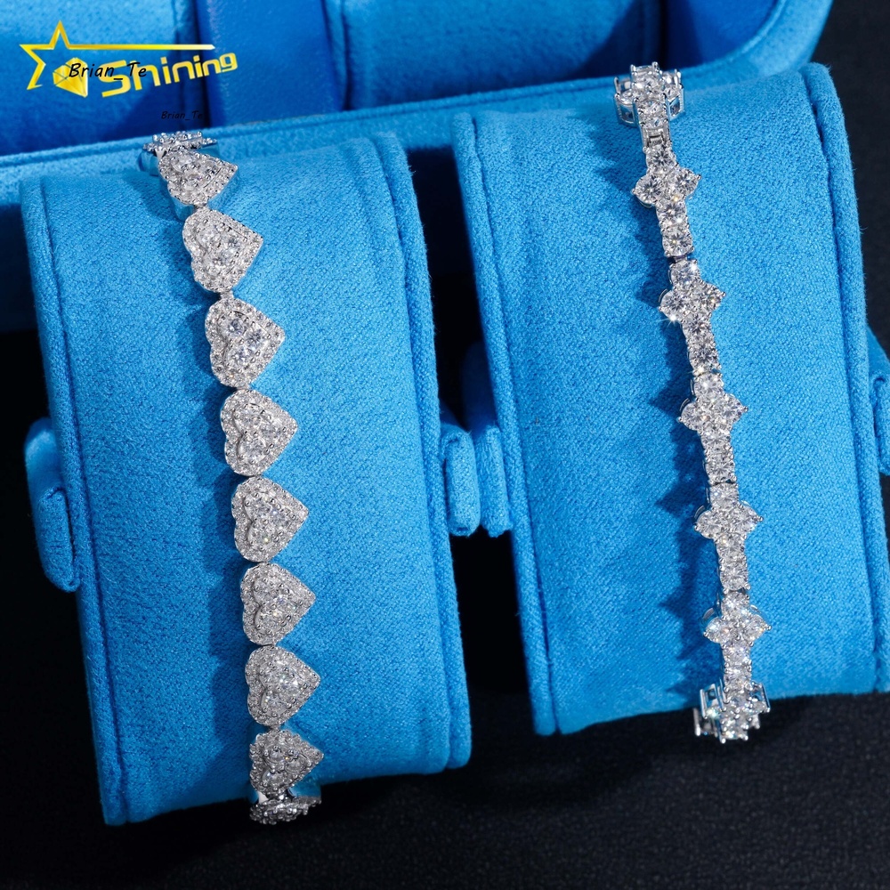 New Trendy GRA Certificate 925 Sterling Silver Man Luxury Hip Hop Jewelry VVS Moissanite Diamond Heart Cross Tennis Bracelet Set