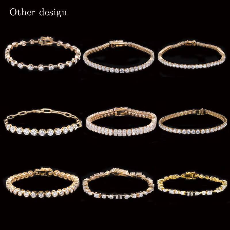 Yellow Gold DEF VVS Round 2mm 3mm 4mm 7inches Lab Diamond Tennis Chain