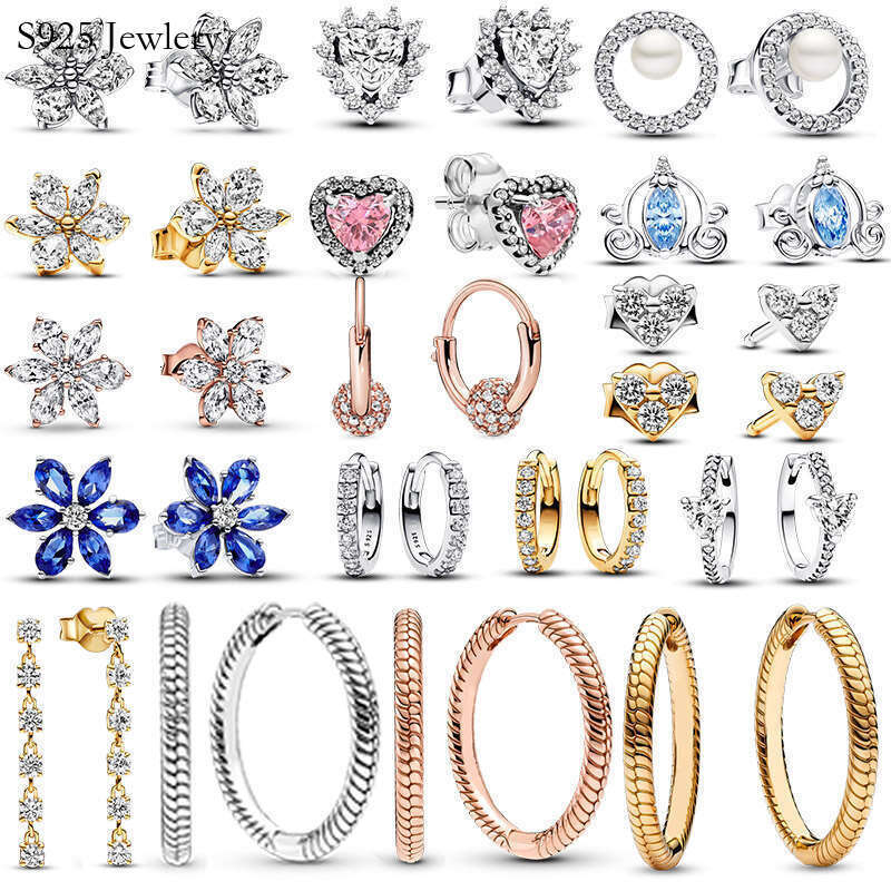 Classics 925 Sterling Silver Stud Earrings Herbarium Cluster Triple Stone Pink Heart Hoop Earring For Women Making Wedding Party Jewelry