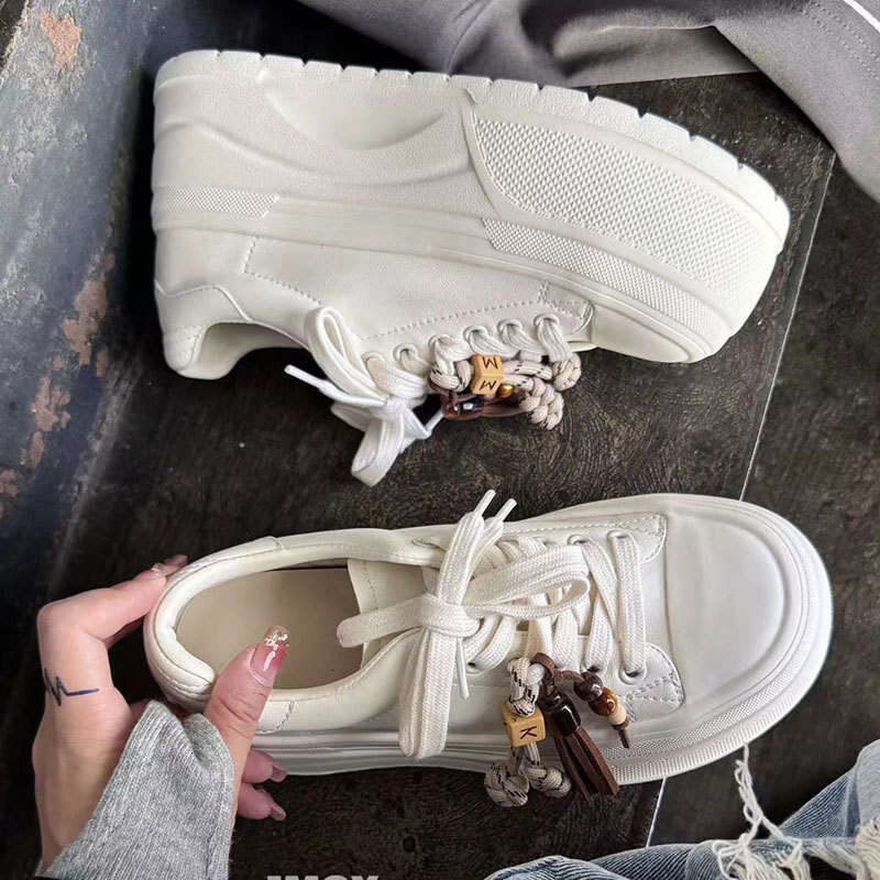 2025 Summer Autumn Platform Height Increase 7cm Thick Sole Bread White Women Shell Toe Sports Casual Single Shoes Korean Version