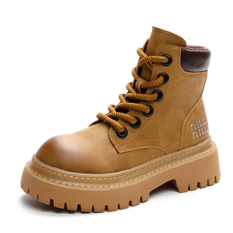 2024 Summer and Autumn New Genuine Leather Martin for Women, Bumblebee Platform Sole Versatile Motorcycle Boots