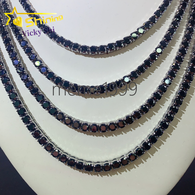 Factory Price Pass Diamond Tester 925 silver 925 silver 925 silver 5mm Black Moissanite Tennis Chain Bracelet Necklace