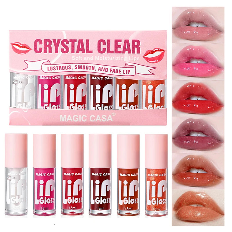 MAGIC CASA 6Piece Set WaterGloss Jelly Lip Oil Plumping Hydrating Makeup Base LongLasting Moisture 250809