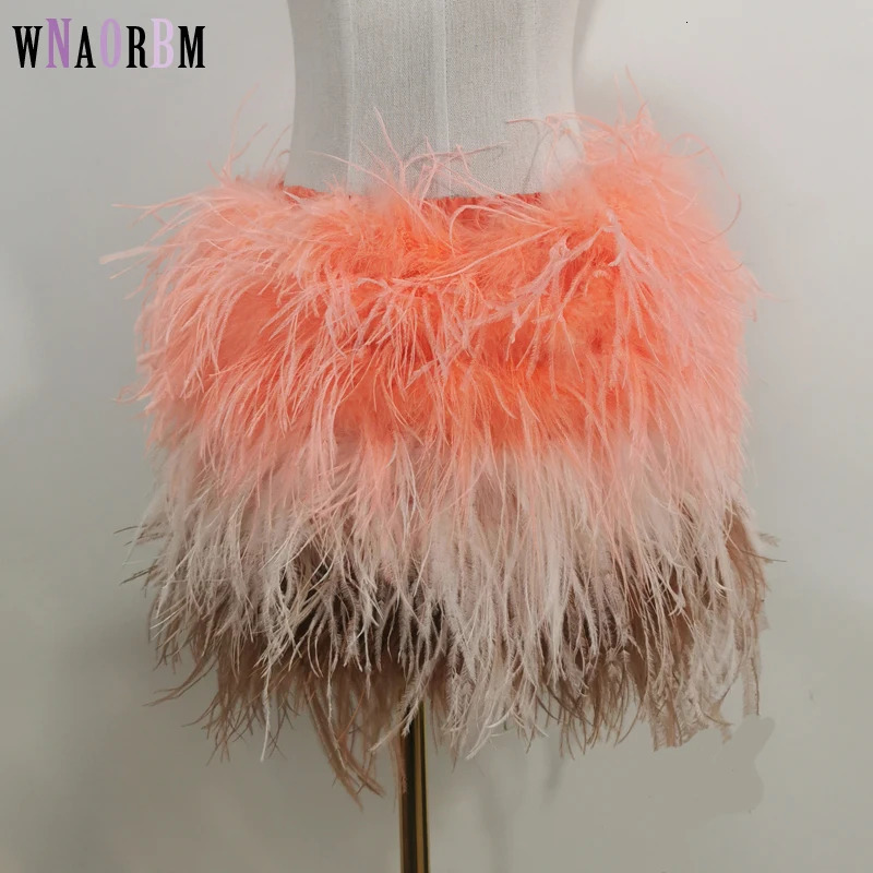 True ostrich feather Multicolor Mini Skirt Elastic Waist Sexy Clothing Club Party Dance Rave Short Note select 3 colors 250820