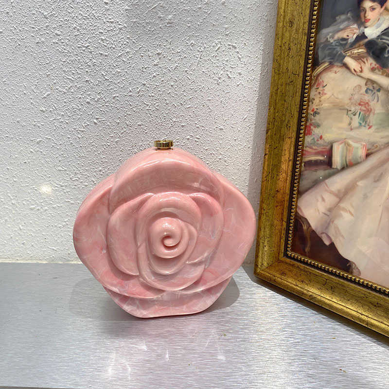 Fashionable Rose Flower Acrylic Bag Hot-Selling High-End Feel Coin Purse Lipstick Crossbody Clutch Bag