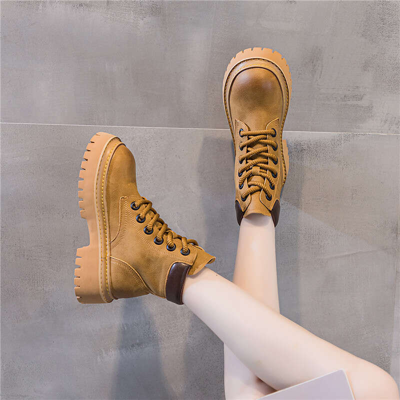 2024 Summer and Autumn New Genuine Leather Martin for Women, Bumblebee Platform Sole Versatile Motorcycle Boots