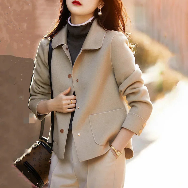 Elegant Fashionable Doublesided Woolen Short Jacket For Women Loosefit Versatile Top Spring Autumn Arrival 250815