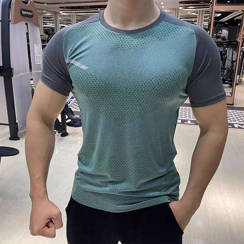 Men Short Sleeve Running Shirt Sports Outdoor Jogging Tops Gym Dry Fit Training Ice Silk Summer Elastic T-Shirt
