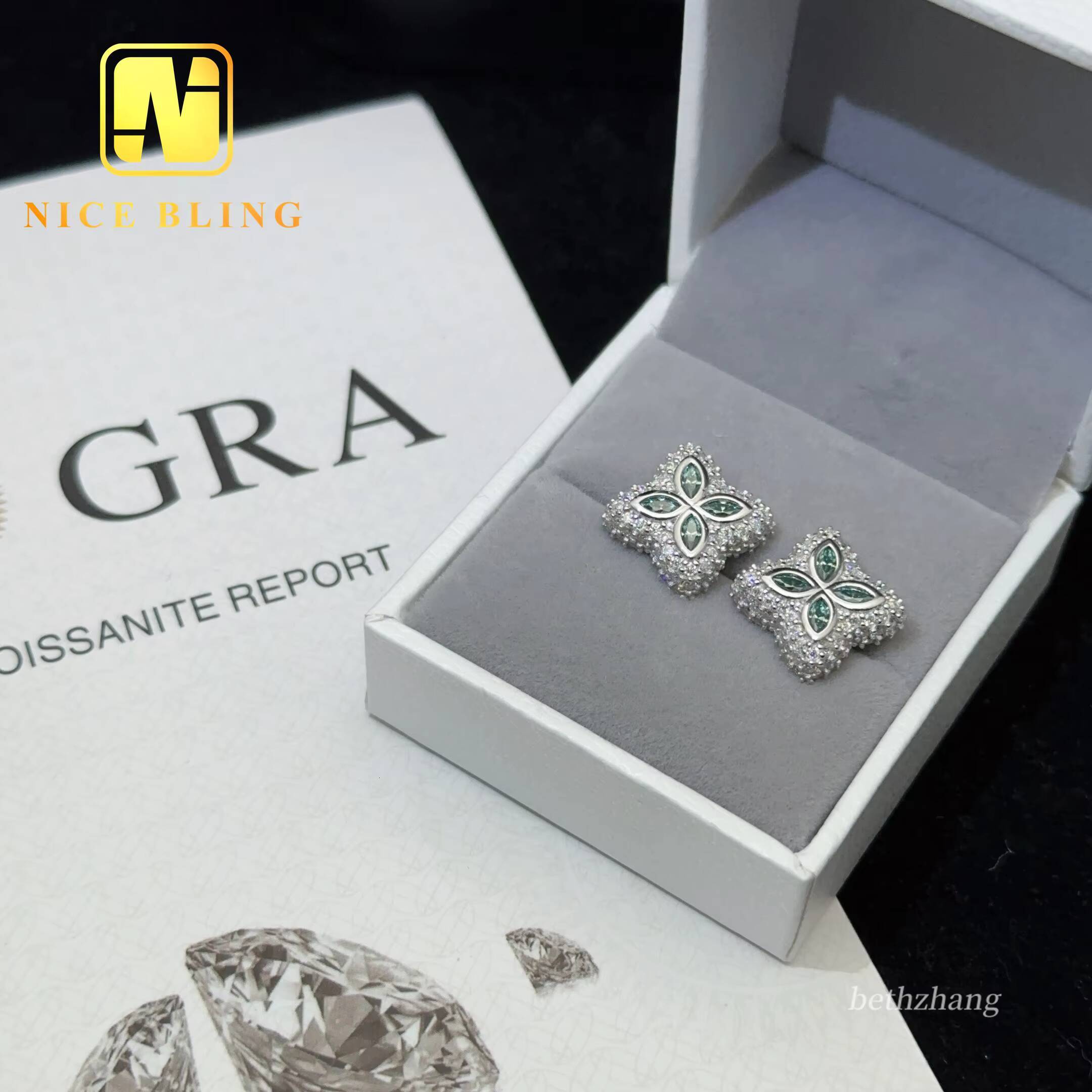 Pass Diamond Tester Hip Hop Earrings Studs 925 Silver Moissanite diamond Earrings Multicolor iced out earrings