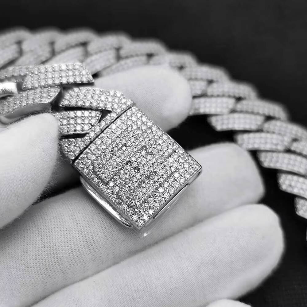 NUOYA High Quality 925 Sterling Silver Cuban Necklace Hip Hop Jewelry Shiny VVS Diamond Prong Miami Cuban Link Chain for Women