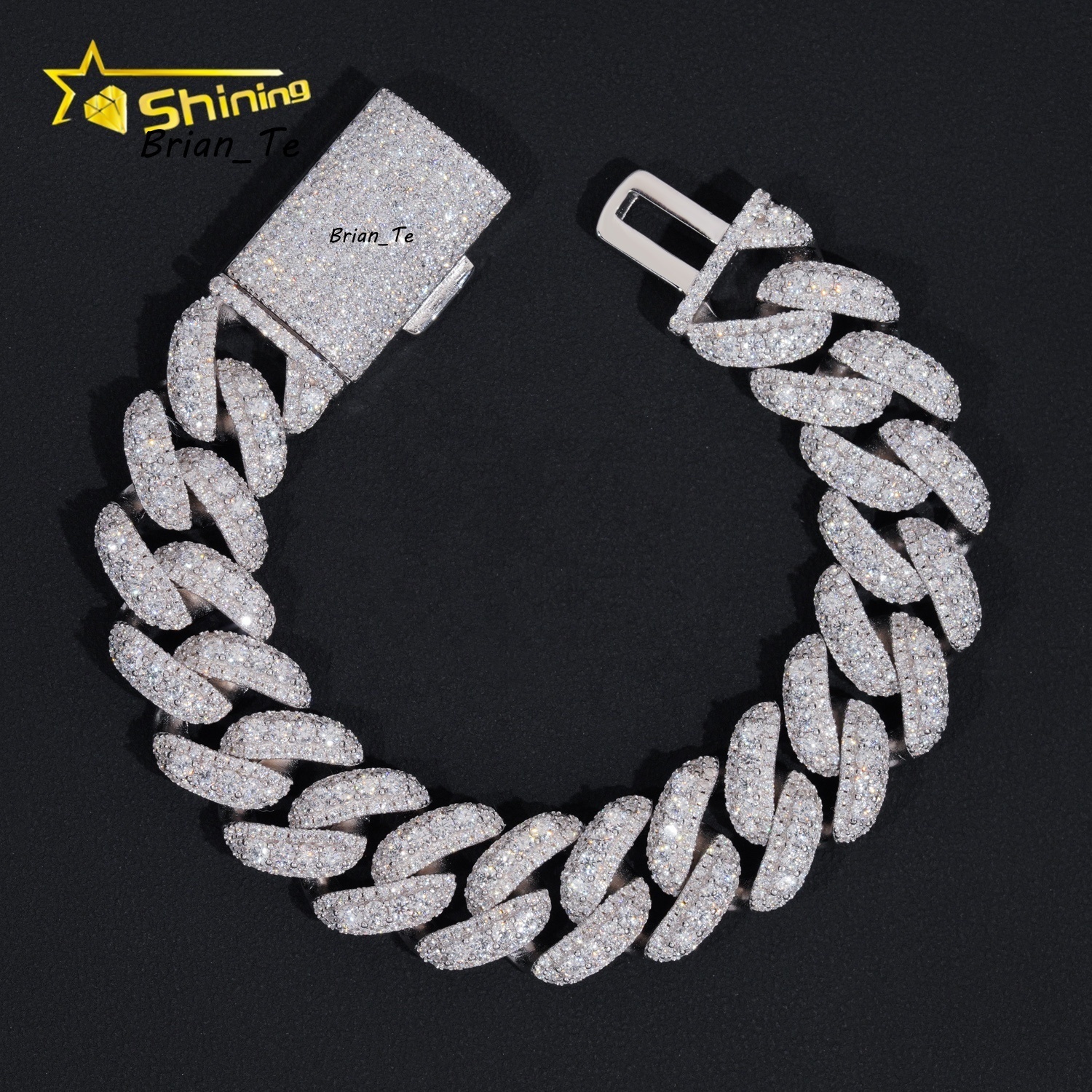 Fine Jewelry Hip Hop 16mm Mens 925 Sterling Silver Diamond Iced Out VVS Moissanite Cuban Link Bracelet