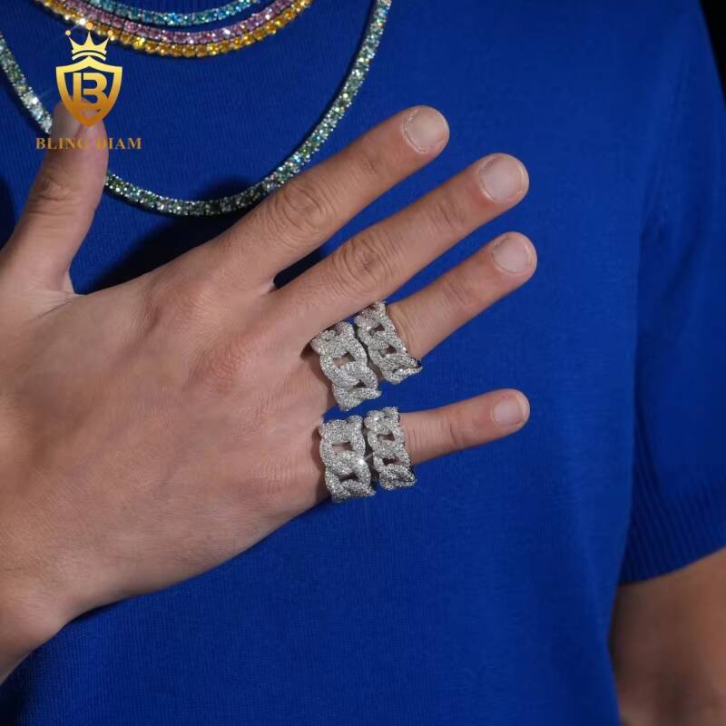 Factory Direct Pass Diamond Tester Hip Hop Jewelry 925 Silver Iced Out VVS Diamond Moissanite Cuban Ring