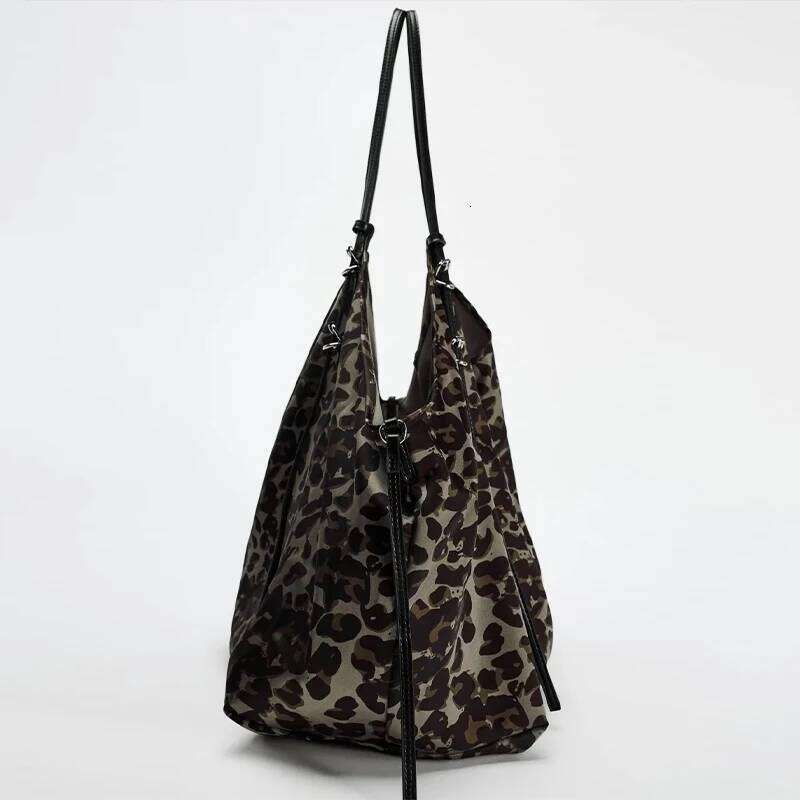 Leopard Print Cow Pattern Silk Satin Shoulder Bag,Versatile Stylish Lazy Tote Bag,Niche Designer Large Capacity Shopping Bag