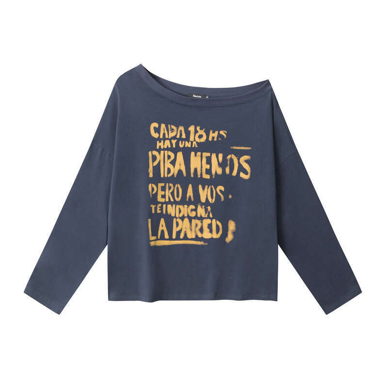 Heyhenry Hot Girl Style Asymmetrical Neck Design Letter Print Long Sleeve Top Women Loose Versatile T-Shirt B5