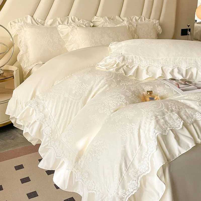 60S High-End Silk Jacquard Bedding Sets Summer Wash Ice Silk Sleeping Naked Quilt Cover Set Twin Full King Size Bedroom Decor Y250819