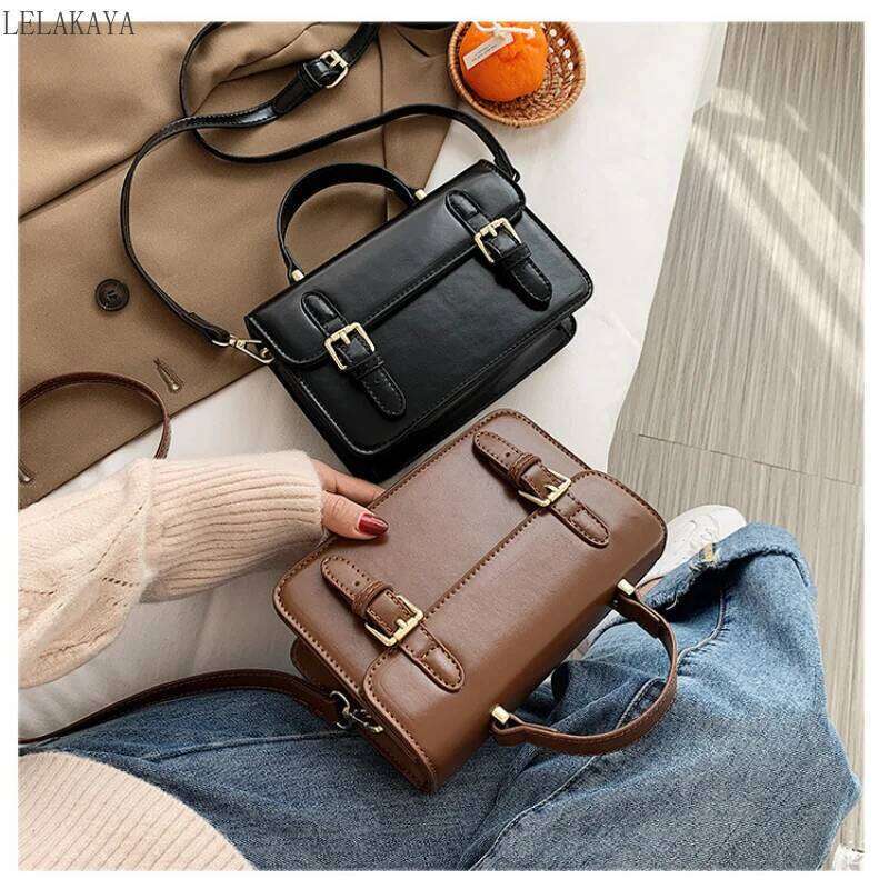 Vintage Fashion Square Tote New High Quality Shoulder PU Leather Handbags Women Portable Crossbody Messenger Bags
