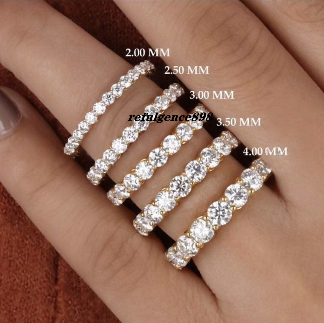 Wholesale Price Iced Out VVS Moissanite 925 Sterling Silver Eternity Band Ring Gold Plated Ring