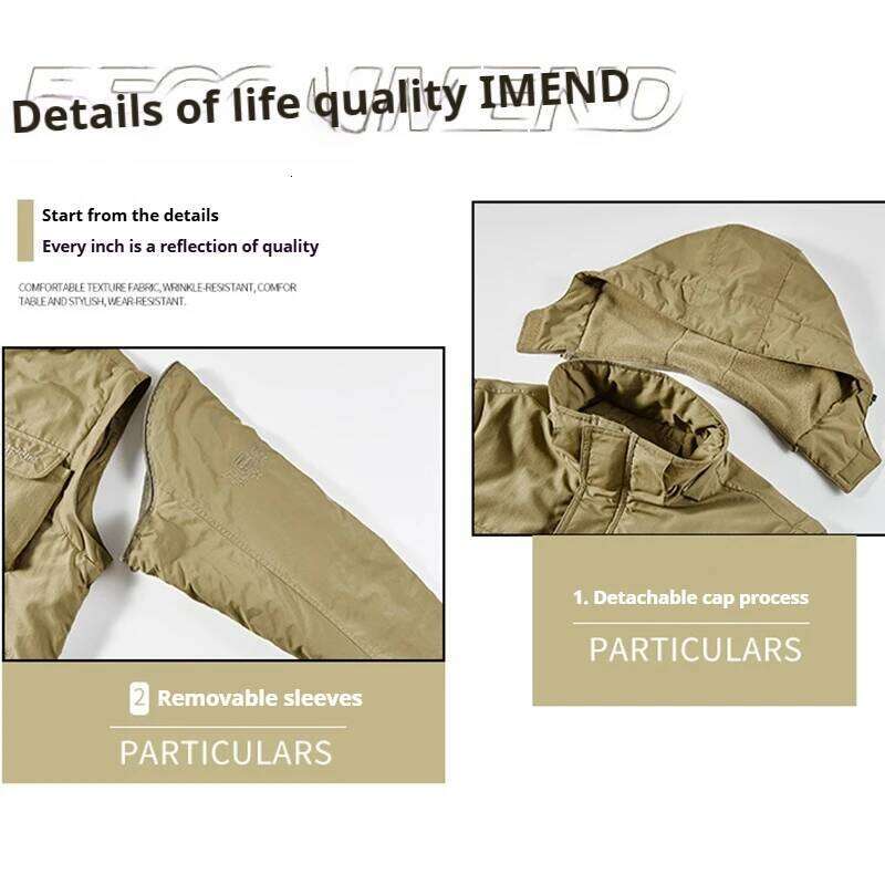 Winter Cargo Warm Fleece Thicken Embroidery Coats Men Autumn Outwear Detachable Hat Outfits Jackets Male